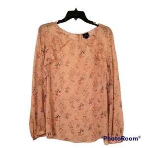 Worthington Women's Blush and Gold  Sheer Blouse with Ruffle, Size XL